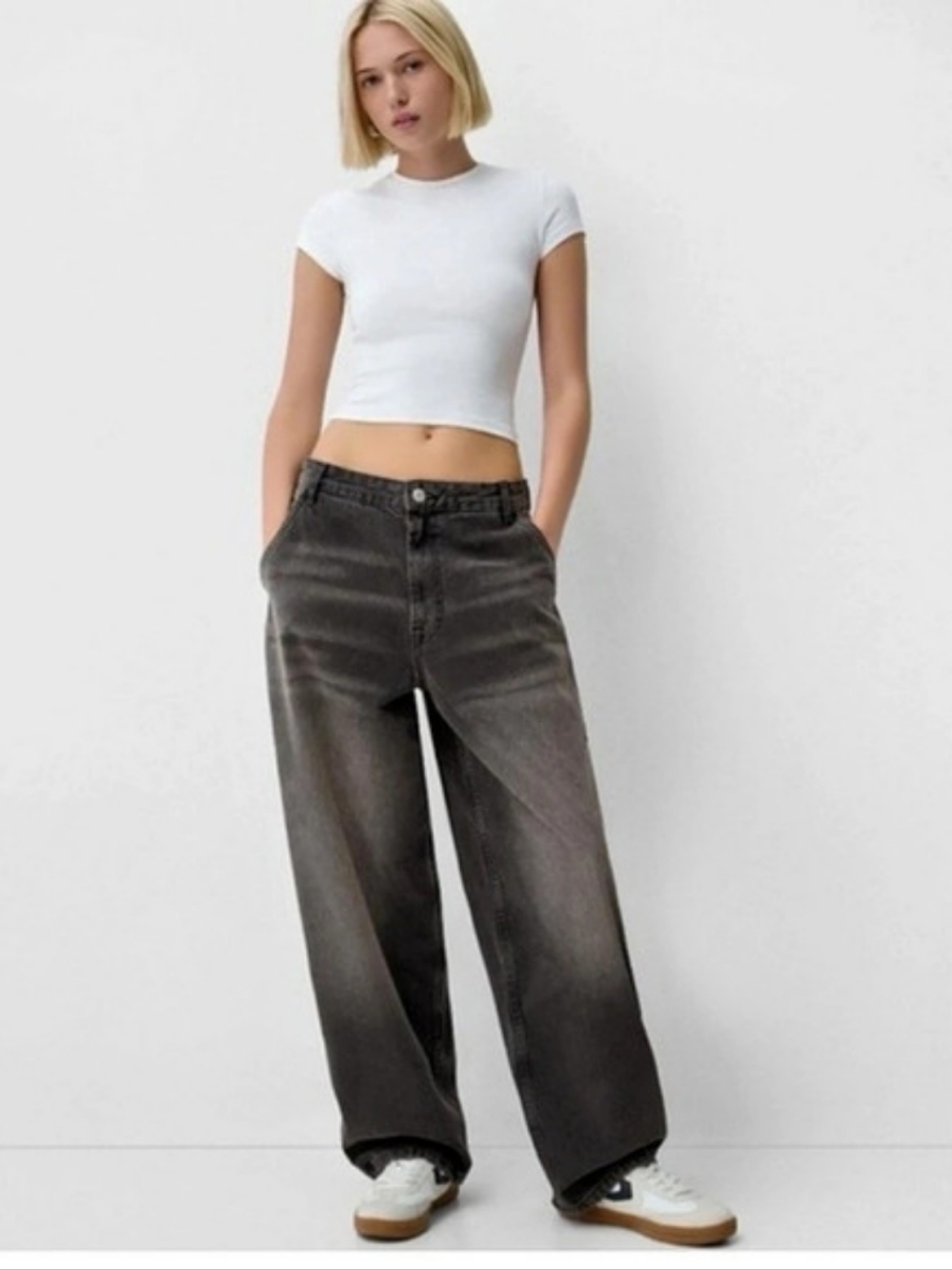 Bershka Baggy Skater Jeans Washed Black Wide Leg NWT Women’s US 28